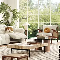 Bright Modern Living Room Interior With White Sofa Large Window Green Plant And Area Rug