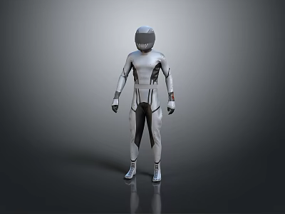 Futuristic Game Movie Character In Silver Black Tech Suit With Helmet Standing 3d model