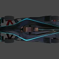 Sleek black racing car with blue neon lines showcases futuristic streamlined design