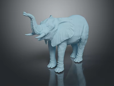 Light Blue Elephant Model Standing On Dark Background With Reflection 3d model