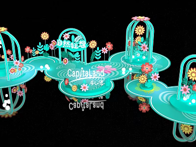 Blue Birdcage Shaped 3D Decorative Ornament With Colorful Flowers And Round Base 3d model