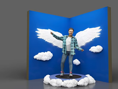 Check in Photo Spot With Blue Background Large White Wings And Cloud Decorations 3d model