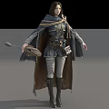Game Movie Female Character In Blue Brown Cloak Belt Pouch Hat Gray Pants Boots
