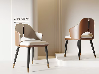 Designer Modern Accent Chair With Leather Armrest Brown Cream And Black Gold Legs 3d model