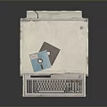 Vintage White Computer With Display Screen Keyboard And Disk Drive