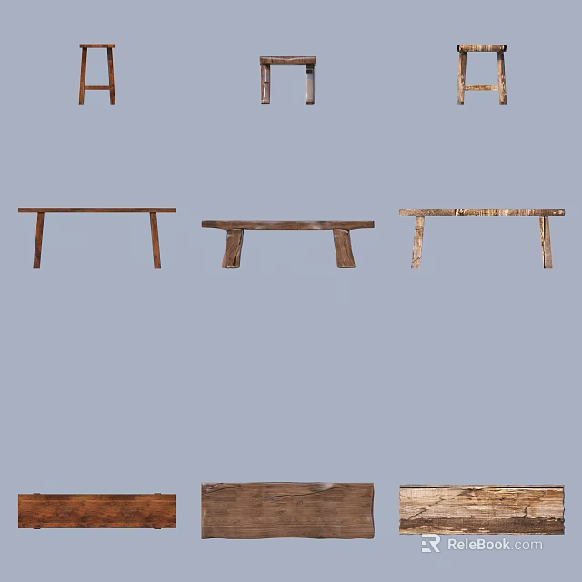 Various Wooden Stools With Different Designs And Styles For Home Decor Use 3d model