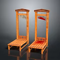 Two Wooden Frame Structures With Seat Platforms Featuring White And Red Stains