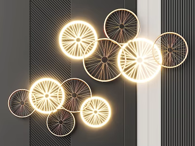 Modern Round Illuminated Wall Decor with Metal Frames and Light Effects for Interior Design 3d model