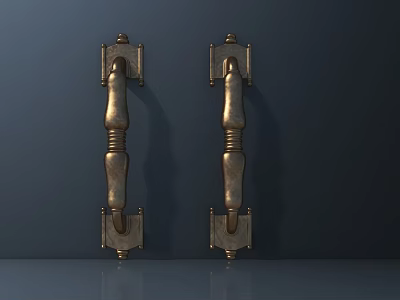 Brass Colored Decorative Door Handles With Square Bases And Cylindrical Design On Dark Background 3d model