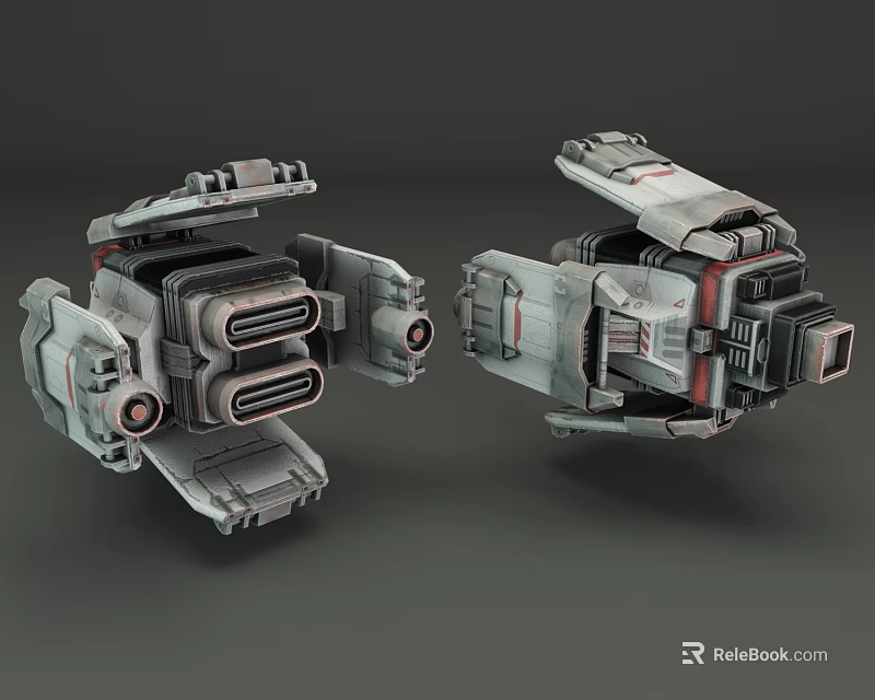 Futuristic Mechanical Device With Gray Red Metal Structure And Complex Components 3d model