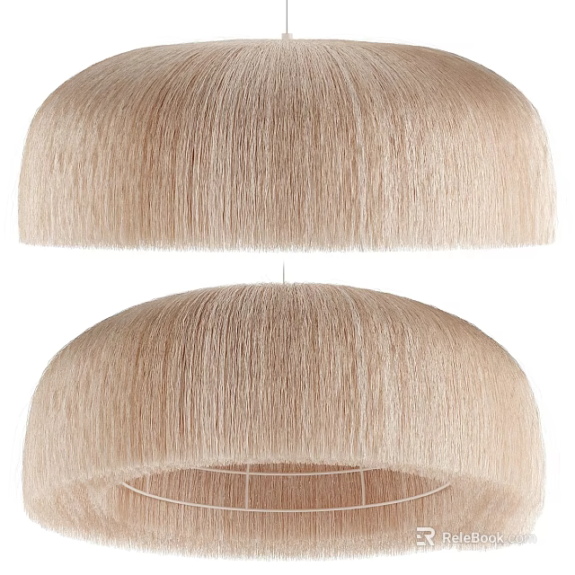 Double Dome Woven Pendant Light In Beige Natural Fiber For Modern Living Room Decor 3d model 