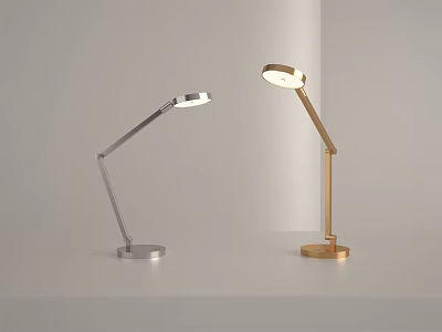 Modern Silver And Gold Table Lamps With Adjustable Arms Round Bases And Illuminated Lampshades 3d model