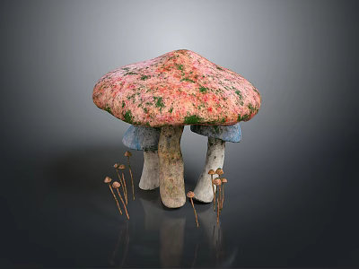Edible Pink Green Spotted Mushroom with White Stems and Small Brown Stems Around 3d model