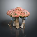 Edible Pink Green Spotted Mushroom with White Stems and Small Brown Stems Around