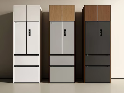 Modern Standing Refrigerator Freezer Designs In Three Different Colors For Home Kitchen 3d model