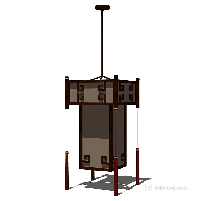 Traditional Chinese Wooden Frame Chandelier with Geometric Patterns and Classic Design 3d model 