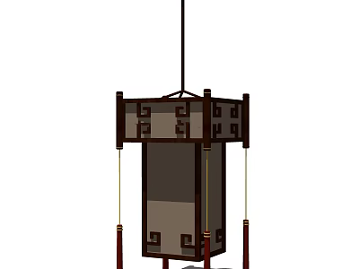 Traditional Chinese Wooden Frame Chandelier with Geometric Patterns and Classic Design 3d model
