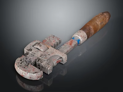 Rusty Hardware Wrench with Wooden Handle and Rustic Metal Surface Design 3d model