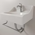 Modern White Wall Mounted Washbasin with Chrome Faucet and Metal Bracket