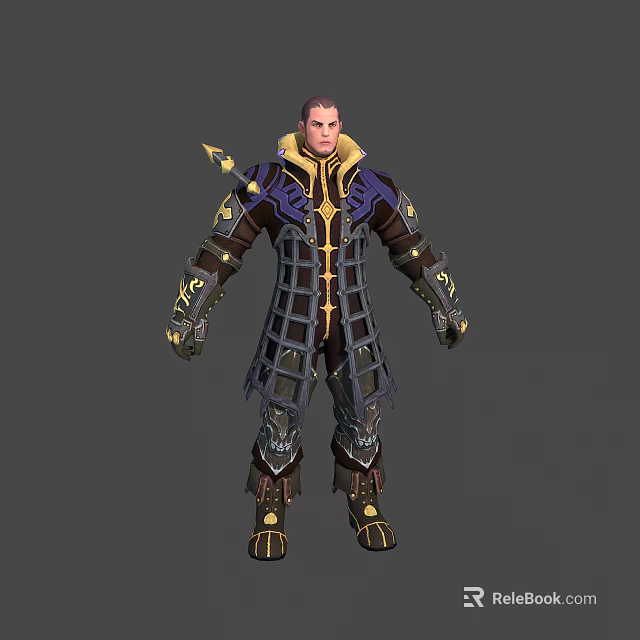 Fantasy Warrior Character Wearing Decorative Armor With Spiked Shoulders And Metallic Grid Details 3d model 