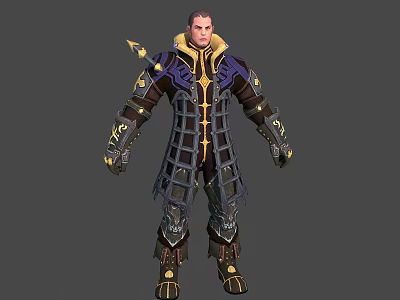 Fantasy Warrior Character Wearing Decorative Armor With Spiked Shoulders And Metallic Grid Details 3d model