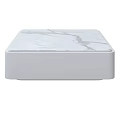 Sleek Modern Dining Table with Marble Top and White Base Design