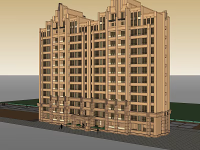 Multi Storey Residential Building Exterior With Decorative Top Windows Roads And Green Surroundings 3d model
