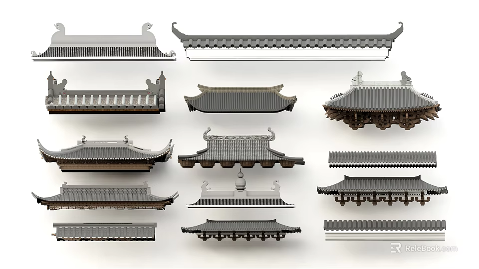 Traditional Chinese Architectural Roof Components With Various Classic Designs And Structural Details 3d model 