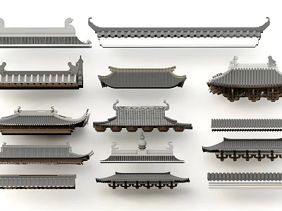 Traditional Chinese Architectural Roof Components With Various Classic Designs And Structural Details 3d model