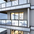 Modern Home Balcony Design Featuring Glass Railing Multiple Floors And Interior Furniture