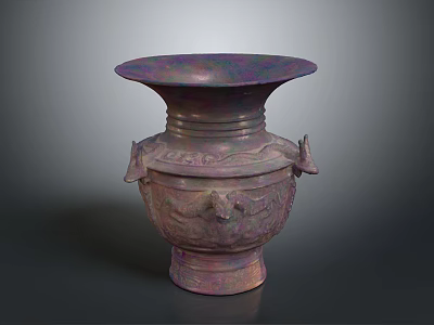 Ancient Bronze Vessel With Intricate Carvings Decorative Handles And Wide Mouth Base 3d model