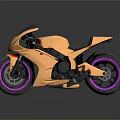 Sleek Golden Motorcycle With Purple Rimmed Wheels And Shiny Reflection