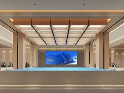 SPA Sauna Modern Interior Design With Large Blue Feature Wall Elegant Columns And Warm Lighting 3d model