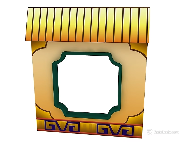 Traditional Style Hinged Door With Yellow Decorative Top Green Frame And Geometric Patterns 3d model 