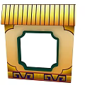 Traditional Style Hinged Door With Yellow Decorative Top Green Frame And Geometric Patterns