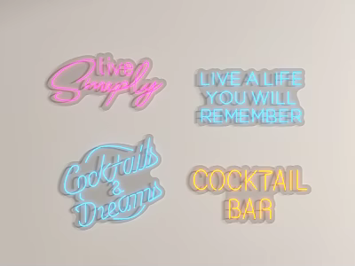 Colorful Neon Decorative Lights With Various Text Designs For Home And Bar 3d model