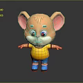 Cartoon Mouse Character With Big Pink Ears Blue Eyes Yellow Shirt And Blue Shorts Smiling