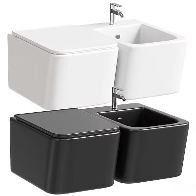 Modern Sleek White Toilet With Wall Mounted Design And Black Base Accents 3d model
