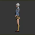 Game Movie Character With White Hair Sunglasses Blue Denim Jacket Yellow Plaid Skirt