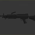 Gray Machine Gun with Barrel Magazine and Stock on Gray Background with Focused Light