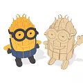 Two Cute Cartoon Characters One Yellow With Goggles And One Wooden Textured Waving Together