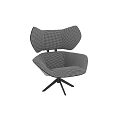 Modern Leisure Chair With Black White Checkered Pattern Fan Shaped Backrest And Tripod Base