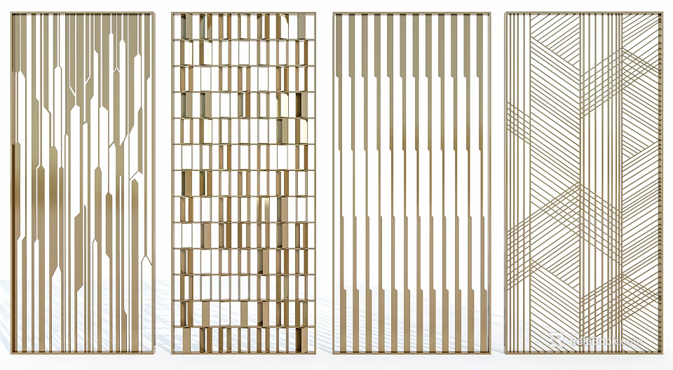 Modern Stylish Room Dividers With Geometric Patterns Vertical Stripes And Grid Designs 3d model 