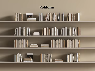 Poliform Bookshelves With Neatly Arranged Books And Magazines On Beige Background 3d model