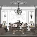 Elegant Living Room Interior With Ornate Carved Ceiling Relief Walls And Gray Sofa