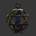 Metal Spherical Lantern With Intricate Woven Structure And Blue Light Inside 3d model