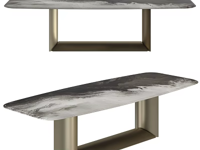 Modern Sleek Dining Table With Ink-like Marble Surface And Brass Legs 3d model