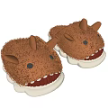 Brown Cartoon Dinosaur Design Slippers With Plush Material For Cozy Home Wear