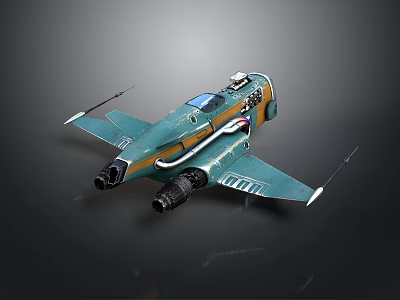 Teal Orange White Spaceship Model With Cosmic Aerospace Design And Detailed Engines And Wings 3d model