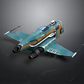 Teal Orange White Spaceship Model With Cosmic Aerospace Design And Detailed Engines And Wings